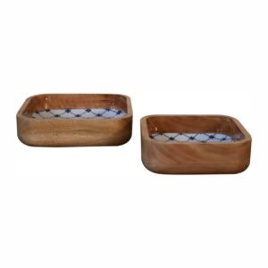 Blue and White Square Bowl Set of 2 - L25 x W25 x H6 cm