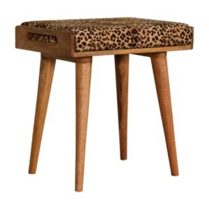 Leopard Velvet Tray Style Footstool - L35 x W50 x H52 cm