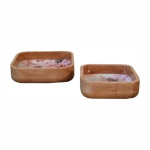 Pink Floral Square Bowl Set of 2 - L25 x W25 x H6 cm
