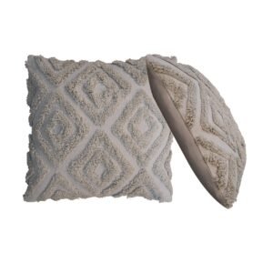 2 Grey Mini Diamond Tassle Cushions - L45 x W45 x H15 cm
