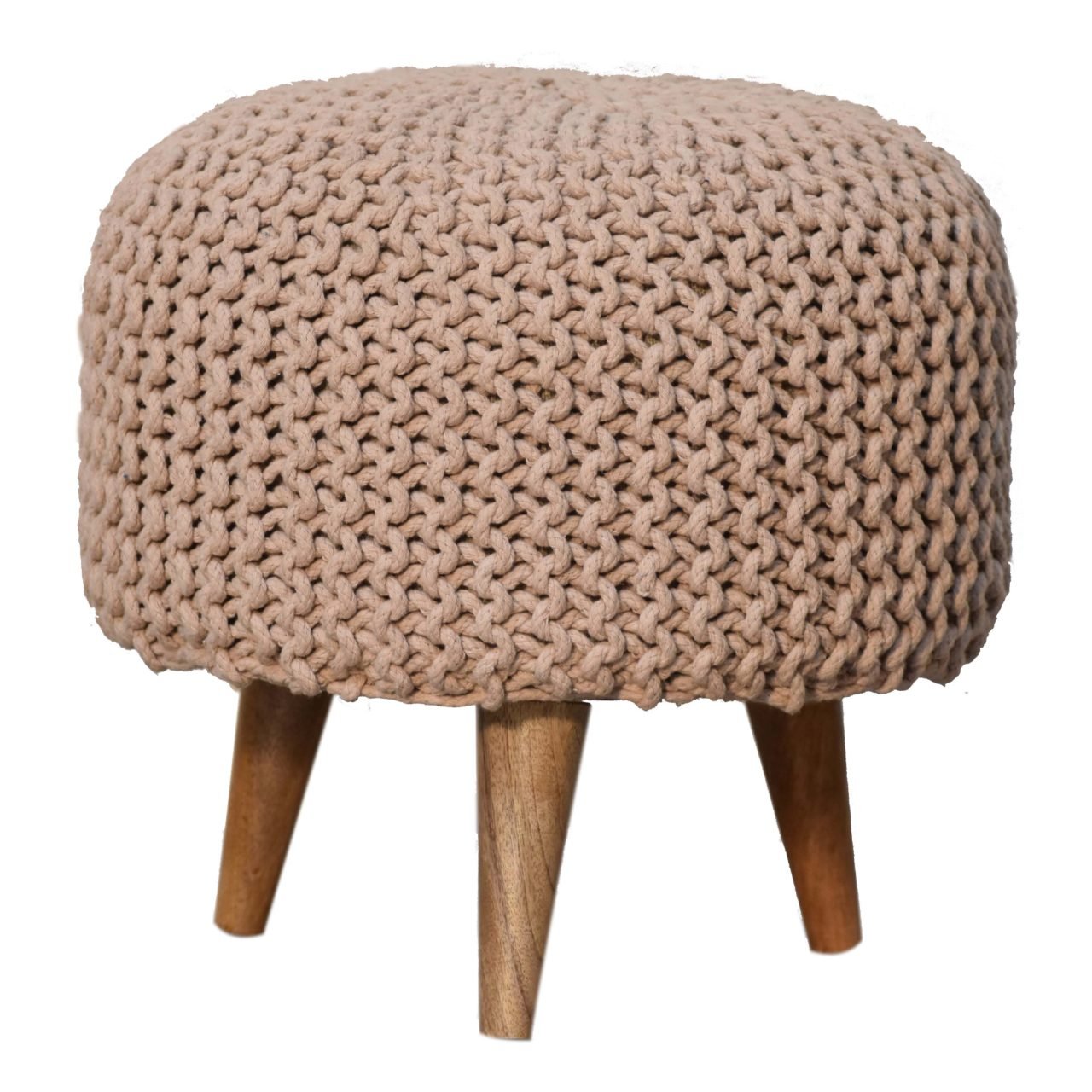 Keeva Beige Round Footstool - L40 x W40 x H40 cm
