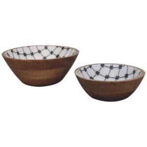 2x Lacquered Flower Bowl Set - L25 x W25 x H10 cm