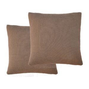 Brown Cotton Cushion Set of 2 - L45 x W45 x H15 cm