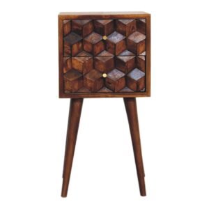 Mini Chestnut Cube 2 Drawer Bedside - L30 x W31 x H62 cm