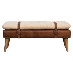 BouclÃ© Buffalo Hide Leather Bench - L35 x W90 x H40 cm