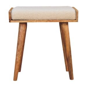 Boucle Cream Tray Style Footstool - L35 x W50 x H52 cm