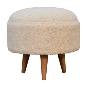 Cream Boucle Rounded Footstool - L45 x W45 x H45 cm