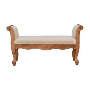Cream Boucle French Style Bench - L30 x W100 x H53 cm