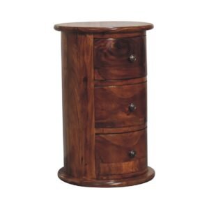 3 Drawer Chestnut Sheesham Drum - L32 x W32 x H50 cm