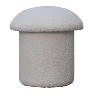 White Boucle Mushroom Footstool - L44 x W44 x H45 cm
