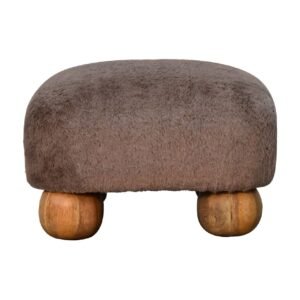 Mocha Faux Fur Nordic Footstool - L42 x W42 x H28 cm