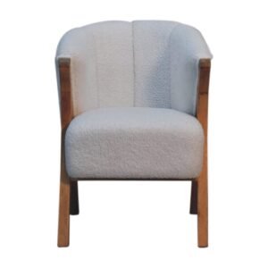 White Boucle Minimalistic Chair - L60 x W62 x H85 cm