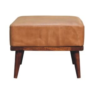 Tan Buffalo Leather Tan Footstool - L50 x W50 x H38 cm