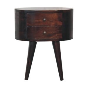 Light Walnut Rounded Bedside Table - L35 x W45 x H54 cm