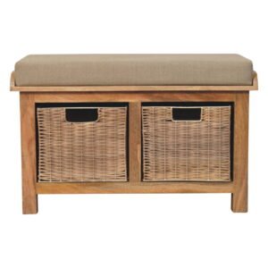 Rattan Basket Linen Bench - L37 x W82 x H52 cm