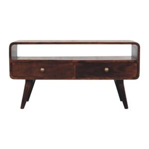 Curved California Walnut Media Unit - L35 x W90 x H47 cm