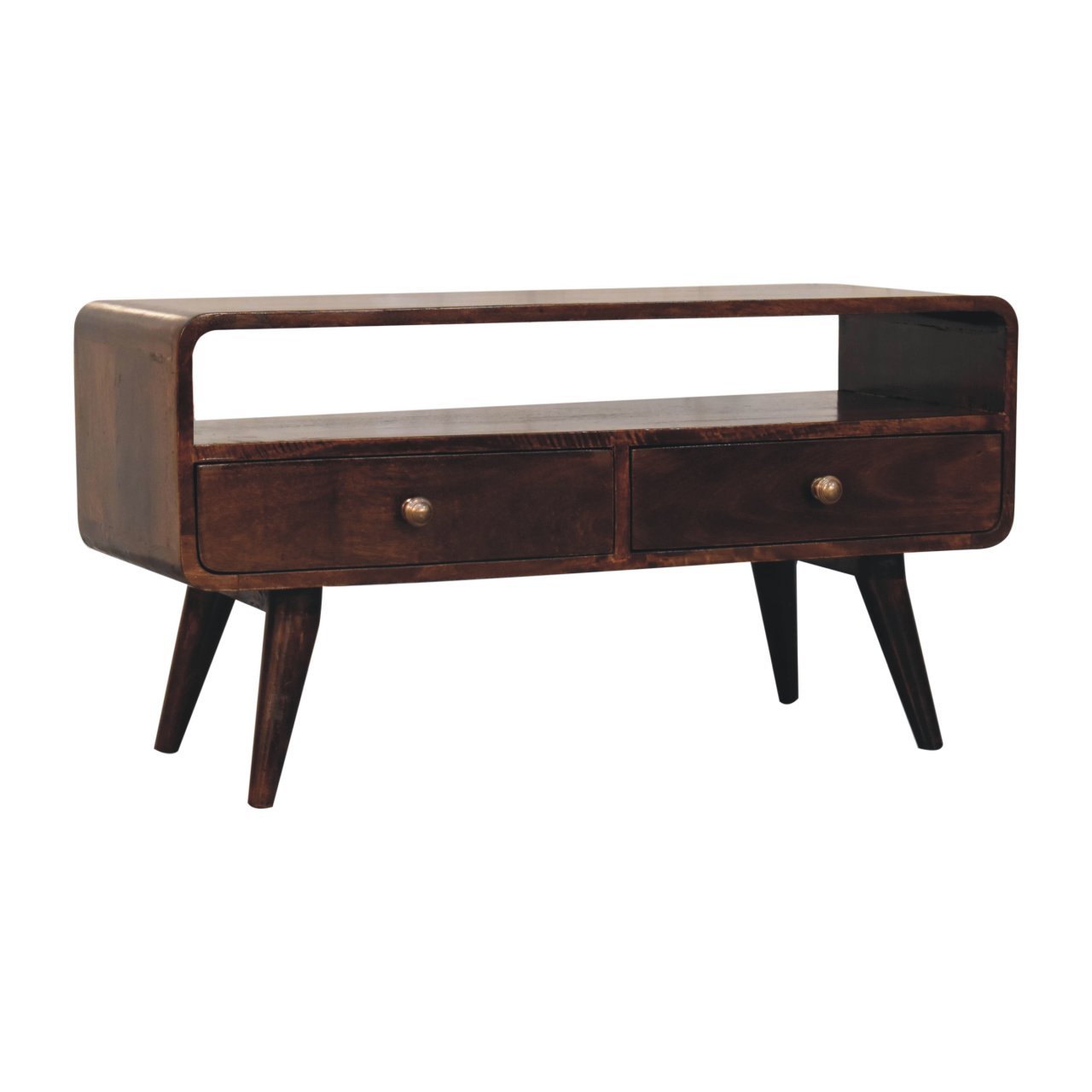 Curved California Walnut Media Unit - L35 x W90 x H47 cm - Image 3