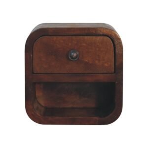 Extra Mini Curved Chestnut Bedside with Open Slot - L17 x W20 x H20 cm