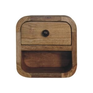 Extra Mini Curved Oak-ish Bedside with Open Slot - L17 x W20 x H20 cm