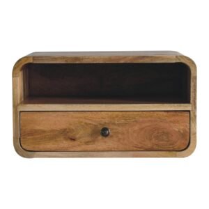 Large Oak-ish Curve Upper Slot Floating Bedside - L32 x W45 x H25 cm