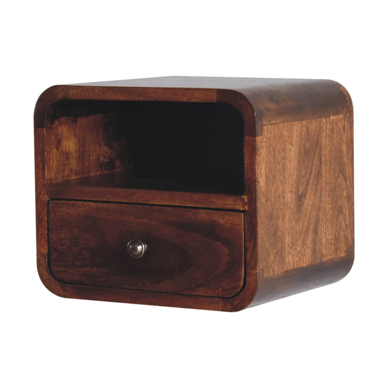 Extra Mini Wall Mounted Curved Chestnut Bedside with Open Slot - L25 x W30 x H25 cm - Image 2