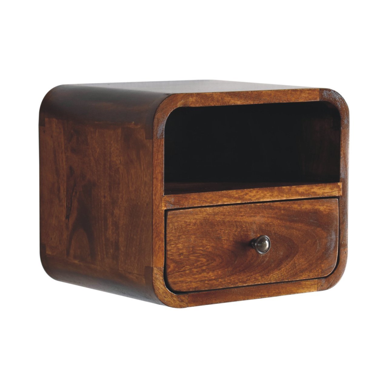 Extra Mini Wall Mounted Curved Chestnut Bedside with Open Slot - L25 x W30 x H25 cm - Image 3