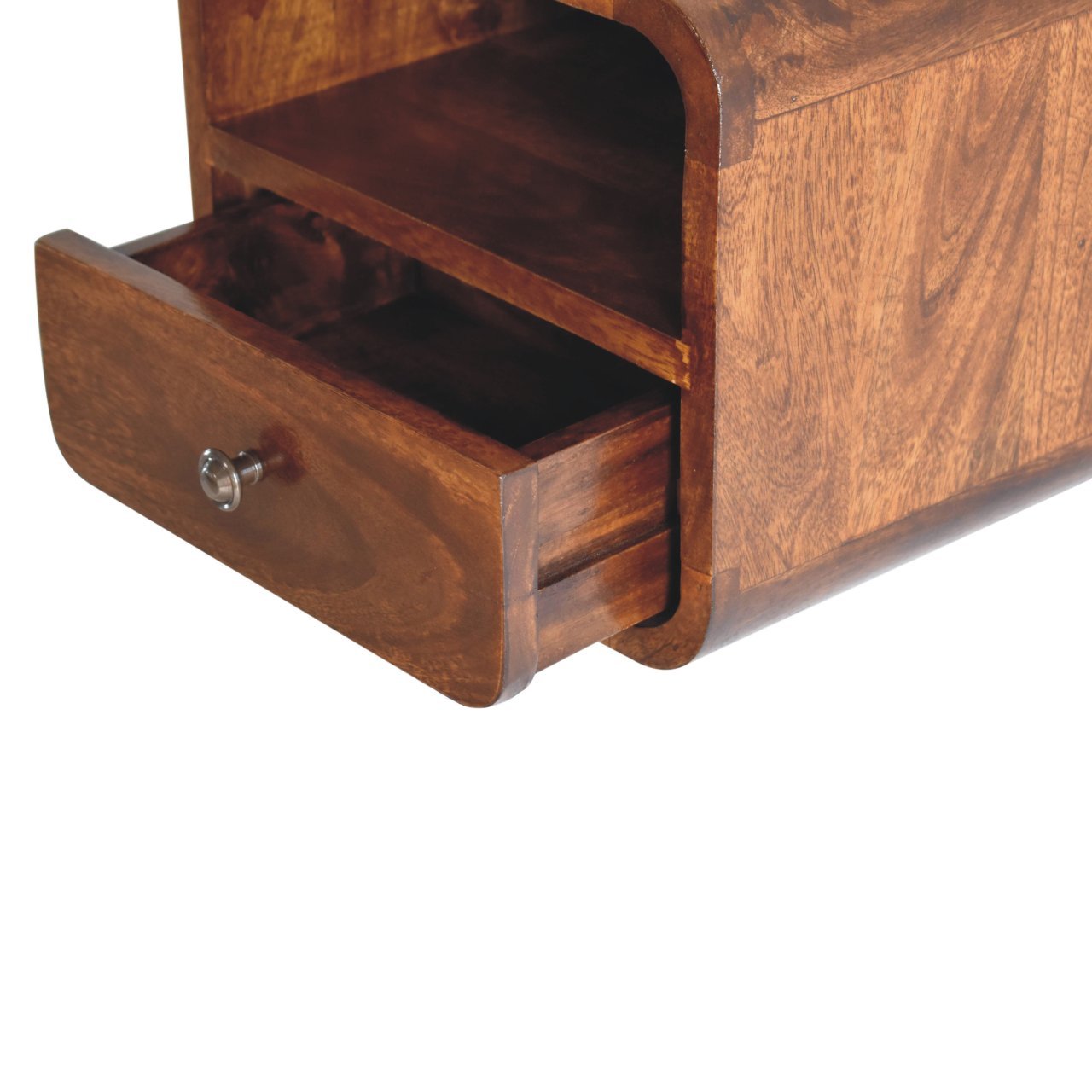 Extra Mini Wall Mounted Curved Chestnut Bedside with Open Slot - L25 x W30 x H25 cm - Image 5