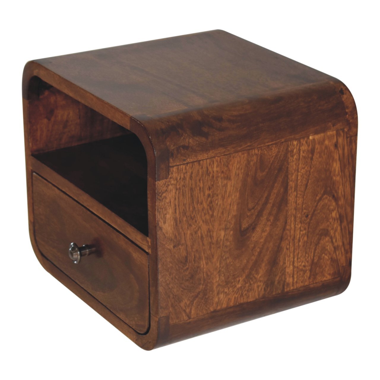 Extra Mini Wall Mounted Curved Chestnut Bedside with Open Slot - L25 x W30 x H25 cm - Image 7
