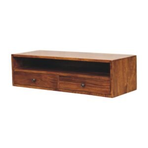 Lunar 2 Drawer Chestnut Wall Mounted Media Unit - L32 x W88 x H24 cm