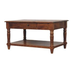 Turned Legs Chestnut 2 Drawer Coffee Table - L55 x W85 x H45 cm