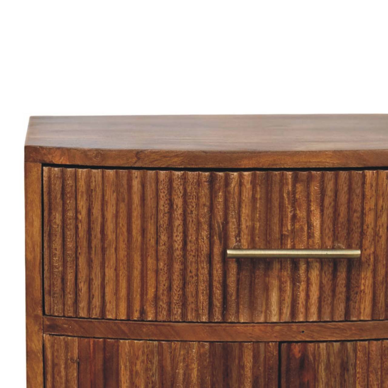 Solid Wood Curved Ribbed Bedside with Drawer - L40 x W50 x H60 cm - Image 3