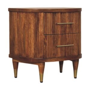 Ribbed Bedside with Brass Accents - L40 x W55 x H56 cm