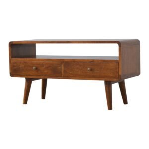 Curved Chestnut Media Unit - L35 x W90 x H47 cm