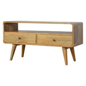 Curved Oak-ish Media Unit - L35 x W90 x H47 cm
