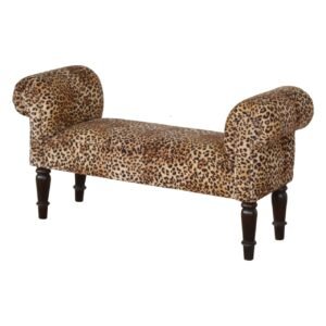 Leopard Print Velvet Bench - L35 x W101 x H53 cm